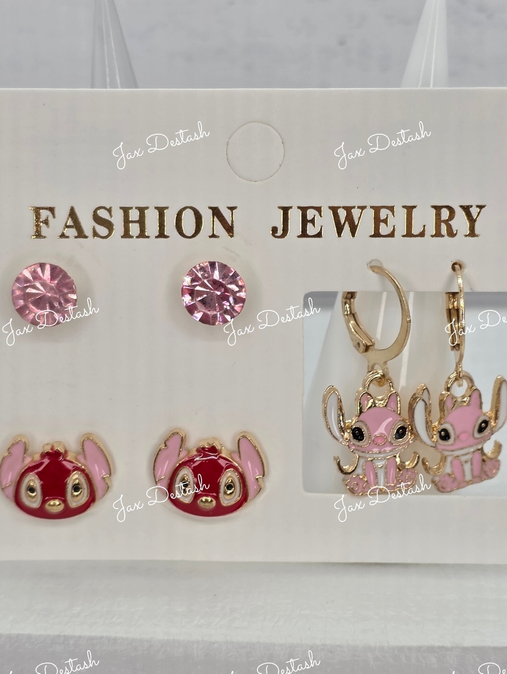 Pink Crystal Stud & Cute Character Earrings Set ER162 - Picture 1 of 1